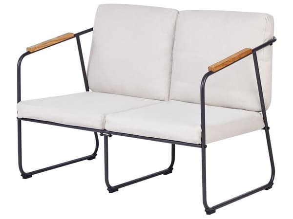 Trädgårdssoffgrupp Ljusbeige Stål Loungegrupp 4-sits med Bord Industriell Stil Trädgård Uteplats Balkong