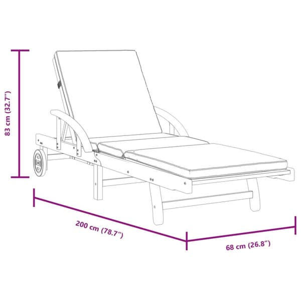 Solstolar 2 st med kuddar 200x68x83 cm massivt akaciaträ