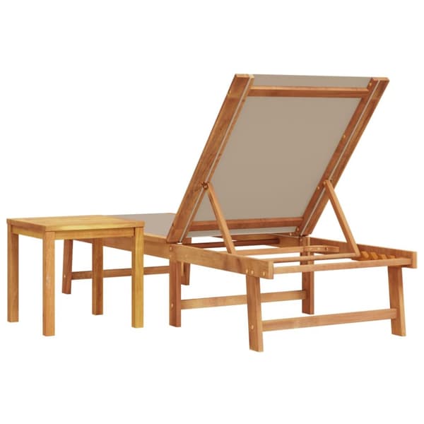 Solsäng med bord taupe massivt akaciaträ och textilene
