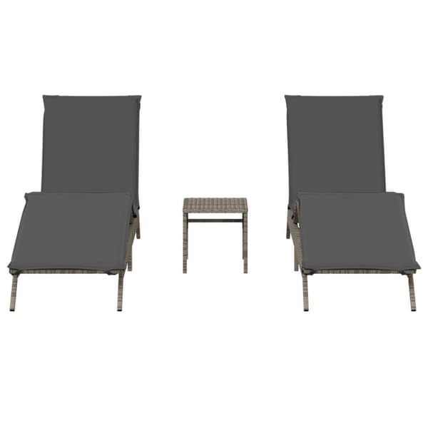 liggestole 2 stk. med bord polyrattan grå