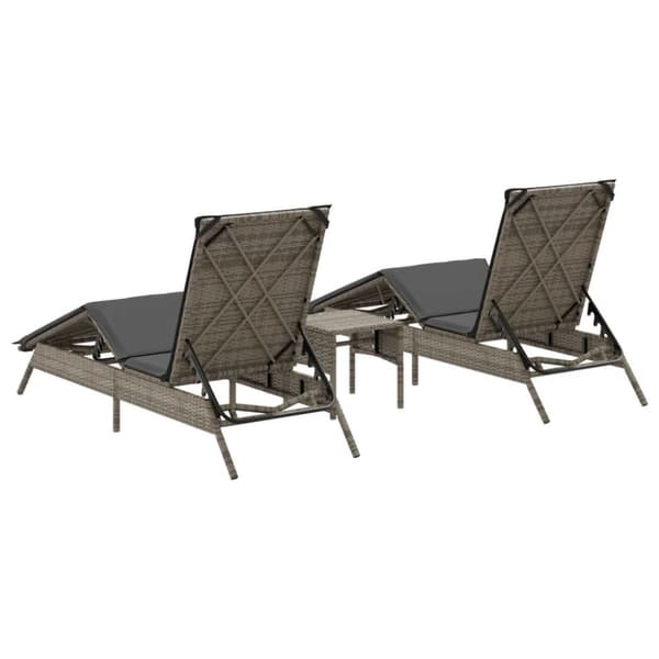 liggestole 2 stk. med bord polyrattan grå