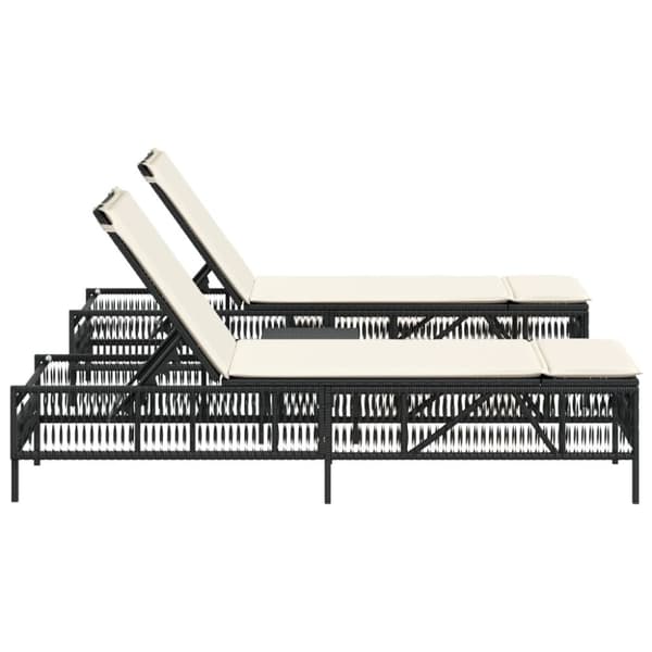 Solsängar 2 st med bord svart konstrotting