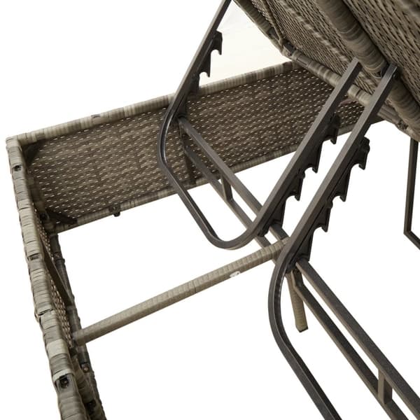 dobbelt loungesofa med hynder og parasol polyrattan lysegrå