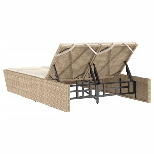 Dubbel solsäng med dynor beige konstrotting