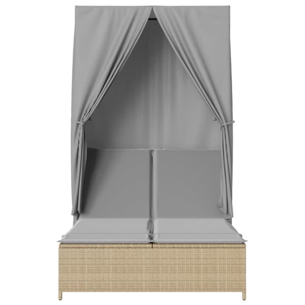 Kaksinkertainen lepotuoli katos ja verhot, beige polyrottinki