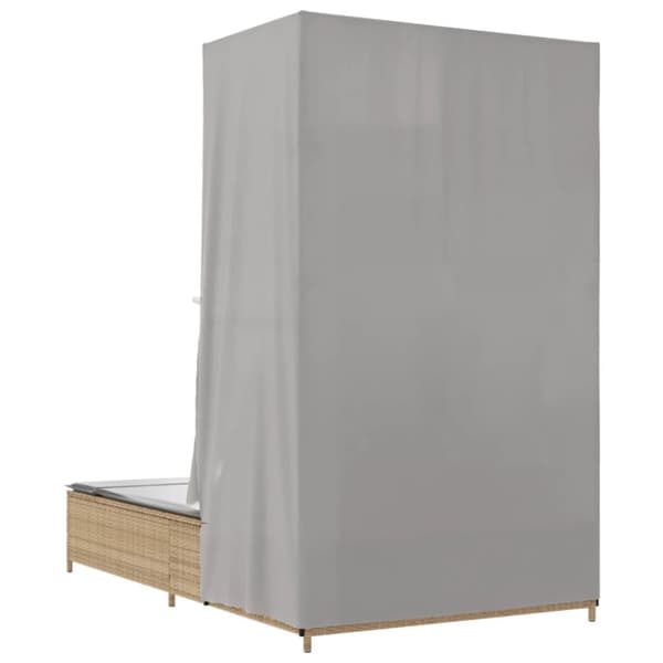 Kaksinkertainen lepotuoli katos ja verhot, beige polyrottinki
