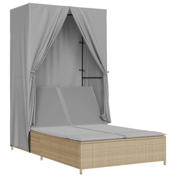 Kaksinkertainen lepotuoli katos ja verhot, beige polyrottinki