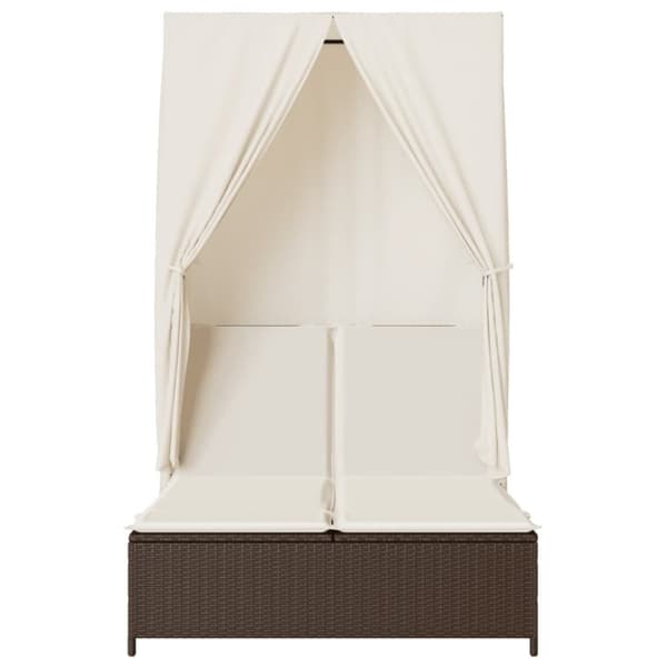solseng med tag og gardiner polyrattan brun