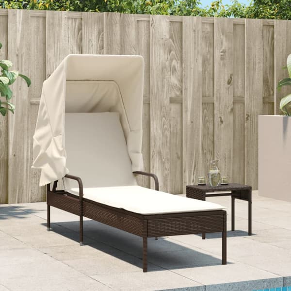 loungesofa med baldakin polyrattan brun