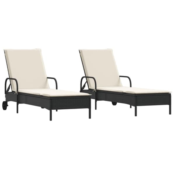 liggestole 2 stk. med hynder polyrattan sort