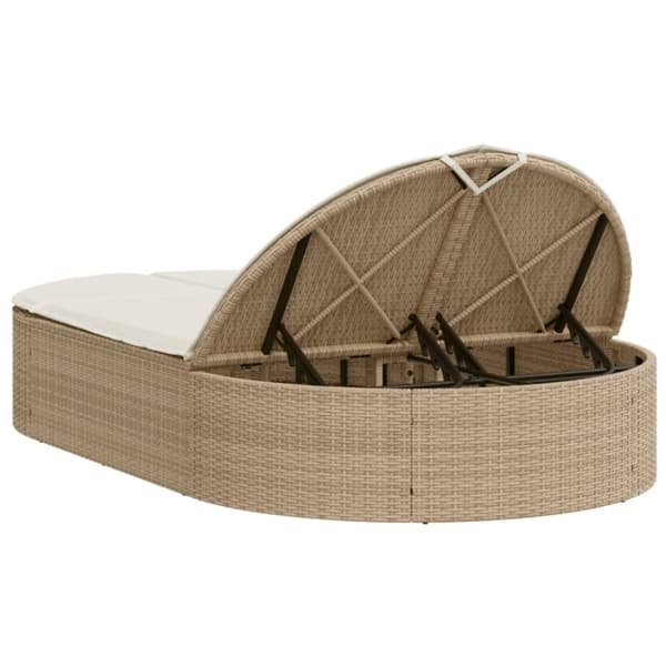 Dubbel solsäng med dynor beige konstrotting