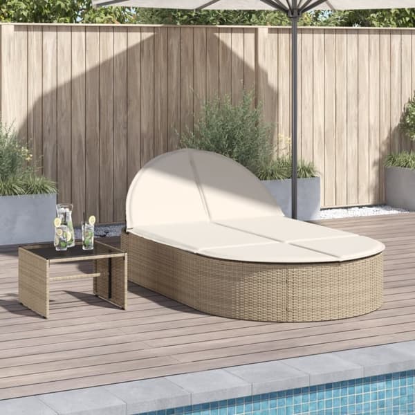 Dubbel solsäng med dynor beige konstrotting
