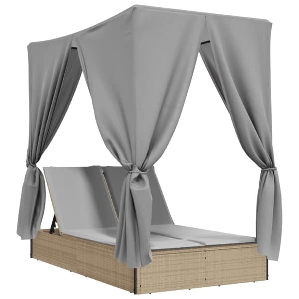 Kaksinkertainen lepotuoli katos ja verhot, beige polyrottinki