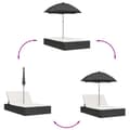 Miniatyrbillede 7 af 10: dobbelt loungesofa med hynder og parasol polyrattan brun