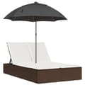 Miniatyrbillede 2 af 10: dobbelt loungesofa med hynder og parasol polyrattan brun