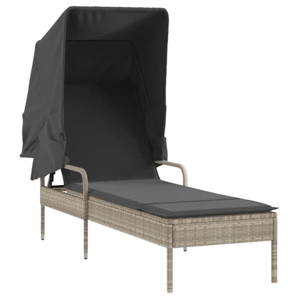 liggestole 2 stk. med baldakiner og bord polyrattan lysegrå