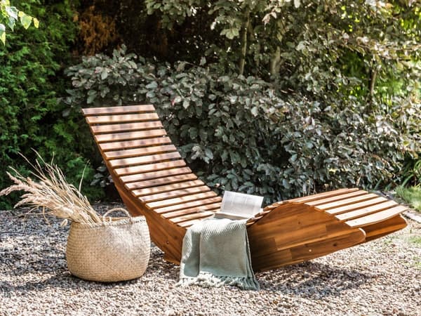 Liggestol Lyst Olieret Akacietræ 100 x 60 x 180 cm Solseng Bølget til Terrasse Altan Retro Have Tilbehør Indretning Boho Beliani Design