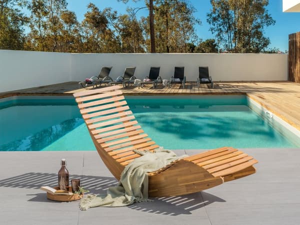 Liggestol Lyst Olieret Akacietræ 100 x 60 x 180 cm Solseng Bølget til Terrasse Altan Retro Have Tilbehør Indretning Boho Beliani Design
