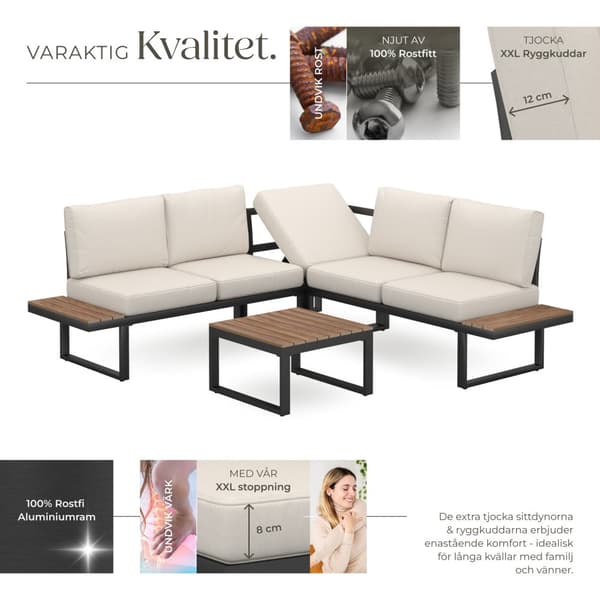 Loungeset/Loungegrupp Eliar, 4-delar, med aluminiumram - svart