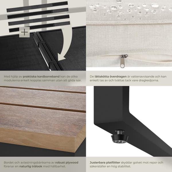 Loungeset/Loungegrupp Eliar, 4-delar, med aluminiumram - svart