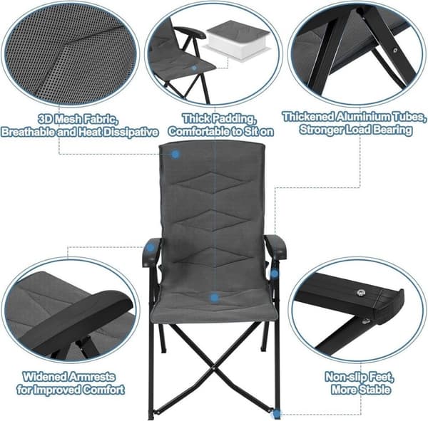 Rootz Justerbar Ryglæn Udendørs Stol - Havesenge - Sammenklappelig lejrstol - Åndbart mesh - 49cm x 101cm x 47cm