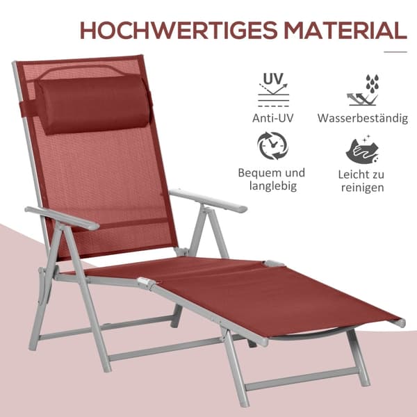 Rootz Justerbar liggestol - Vinrød - Sammenklappelig liggestol - Tekstilstof - Udendørs sæde - 137 cm x 63,5 cm x 100,5 cm