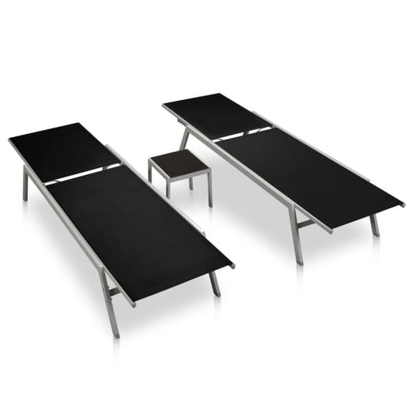 Solsängar 2 st med bord stål och textilene svart