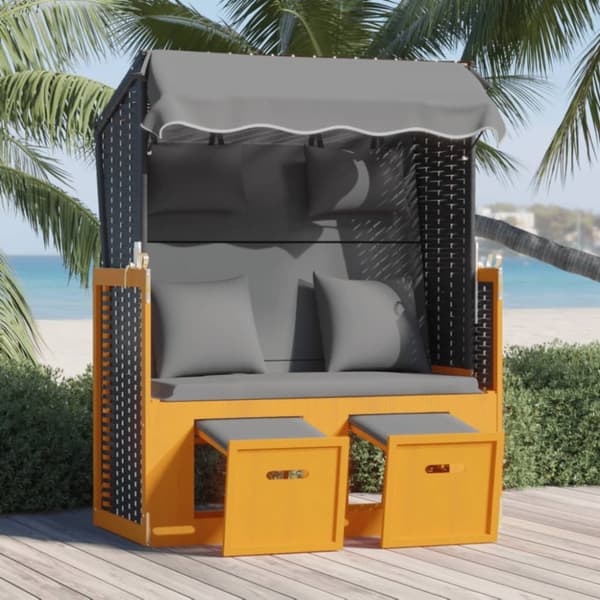 Strandkorg med dyna konstrottning massivt trä svart & antracit