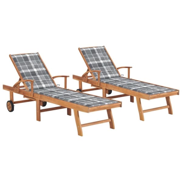 Solsäng 2 st med grårutig dyna massiv teak