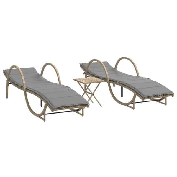 Solsängar 2 st med bord beige konstrotting