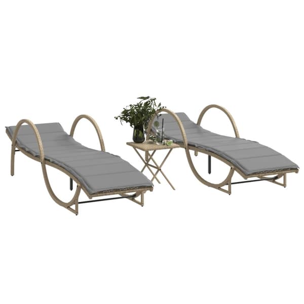 Solsängar 2 st med bord beige konstrotting