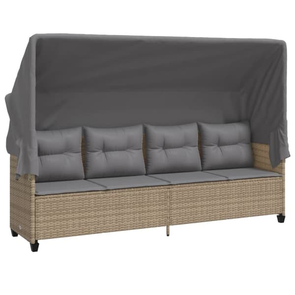 Solsäng med tak och dynor beige konstrotting