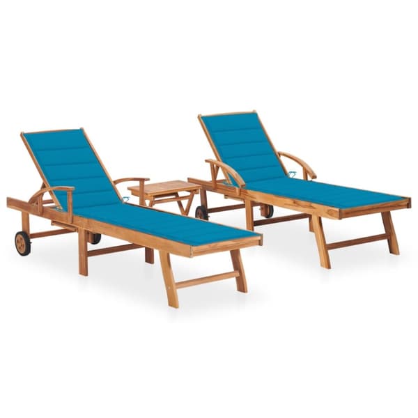 Solsäng 2 st med bord och dyna massiv teak