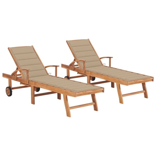 Solsäng 2 st med beige dyna massiv teak