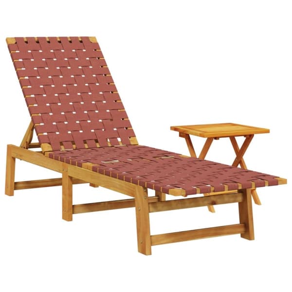 Solsäng med bord röd massivt akaciaträ och tyg