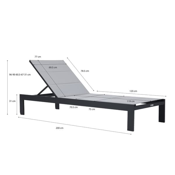 AXI Elio Garden solstol i antracit / grå | Solstol med 5-positions justerbar aluminiumram | Solstol för utomhusbruk / trädgård / pool