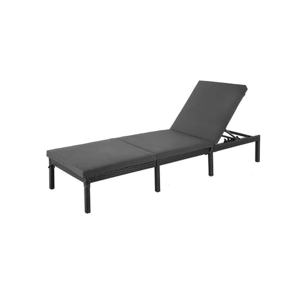 Rootz Black Poly Rattan Solstol - Utomhussäng - Dagbädd - Järnram - Polyestertyg - 59cm x 198cm x 28cm