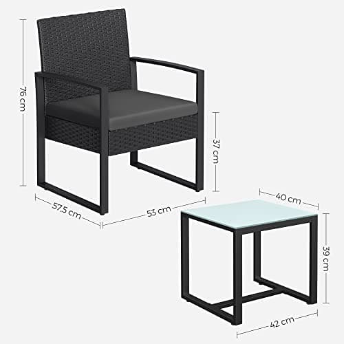 Balkongmöbler - Lounge Set - 2 stolar och bord - svart