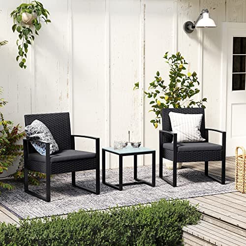 Balkongmöbler - Lounge Set - 2 stolar och bord - svart