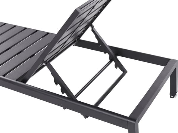 Solseng Sort Plast Aluminium 200 cm Rektangulær Nonwood Liggestol Udendørs Terrasse Justerbar Solstol Vedligeholdelsesfri Drømmeseng