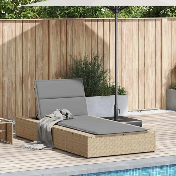 Solsäng med flytande dyna beige konstrotting