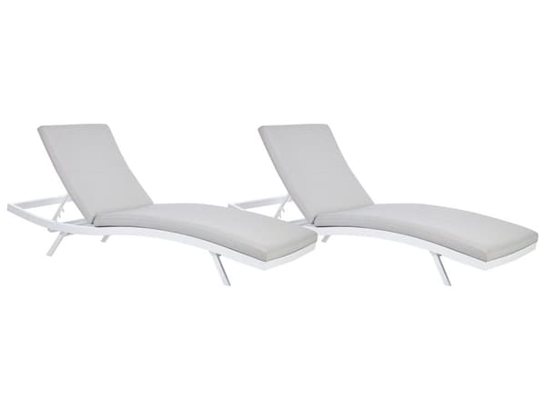 Sett med 2 solsenger Lysegrå Hvit Stoff Aluminium Justerbar ryggstøtte Polstret med Quick Dry-skum Moderne stil Hage Hagestol