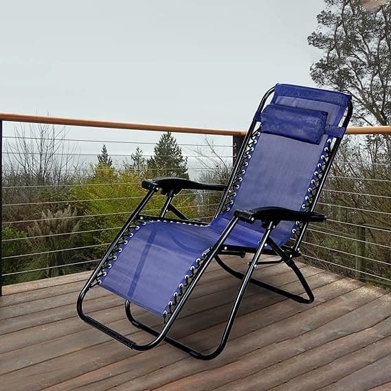 Mörkblå järnram soffstol med textilnät för trädgård & terrasskomfort