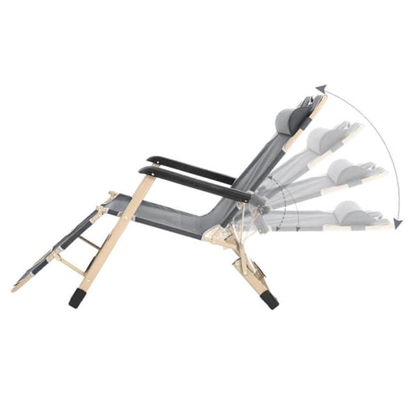 2-i-1 Foldbar Have- & Hvilestol med Ergonomisk Hovedstøtte, Vandtæt Polyesterbetræk, Grå/Beige