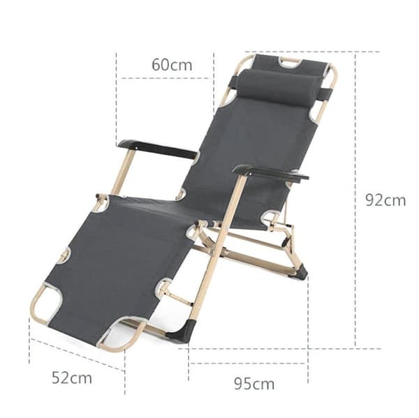 2-i-1 Foldbar Have- & Hvilestol med Ergonomisk Hovedstøtte, Vandtæt Polyesterbetræk, Grå/Beige
