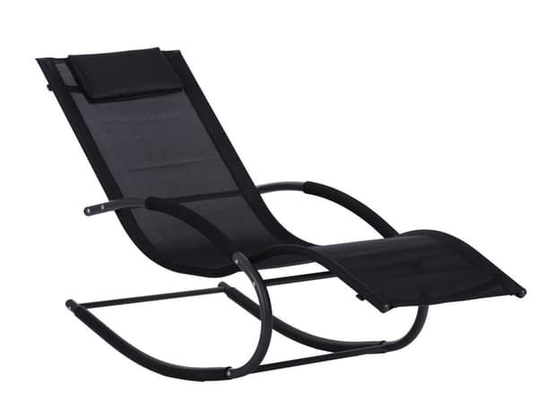 Modern Svart Stål Gungstol med Nackstöd - Zero Gravity Design för Ultimat Avkoppling