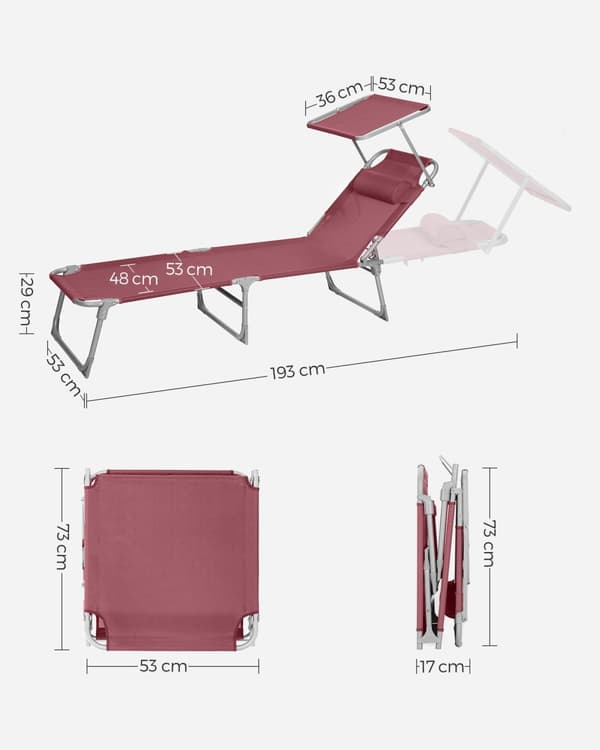 Lounger - taittaminen - auringonsuojalla ja niskatukilla