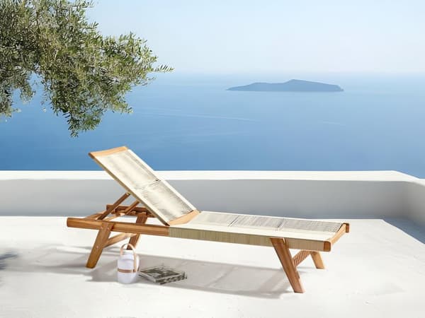 Solstol Beige Akaciaträ Lutande Rep Utomhus Patio Solsäng