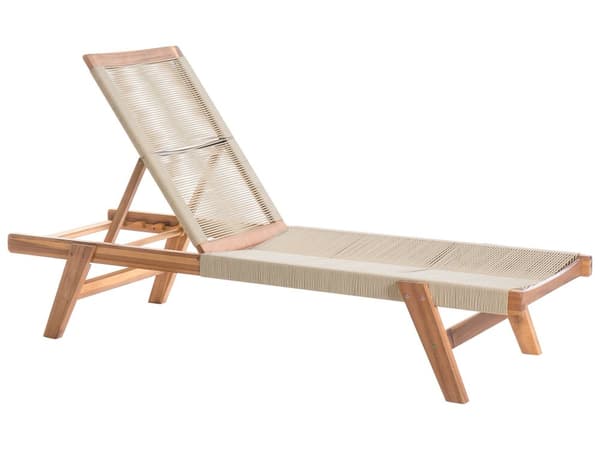 Solstol Beige Akaciaträ Lutande Rep Utomhus Patio Solsäng