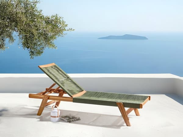 Solstol Grön Akaciaträ Lutande Rep Utomhus Patio Solsäng